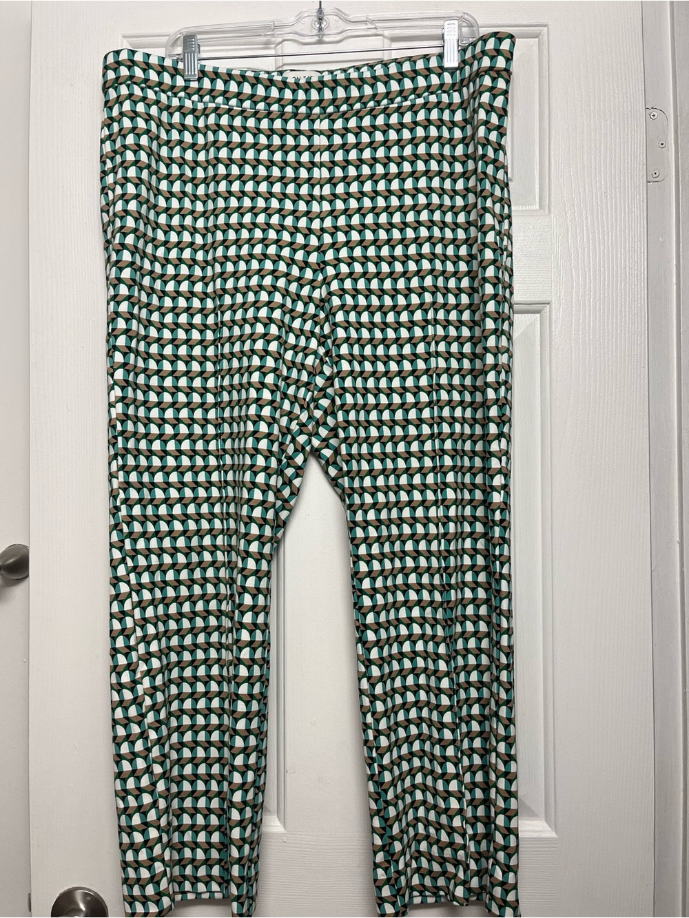 Printed Stretch Trousers in Teal and Brown